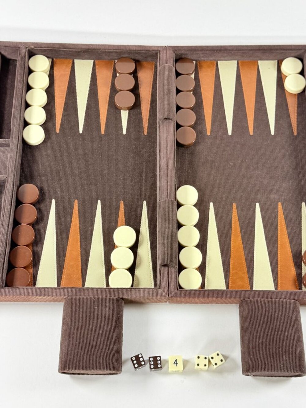 Vintage Brown Corduroy Backgammon Set With Checkers & Dice Portable Folding Case